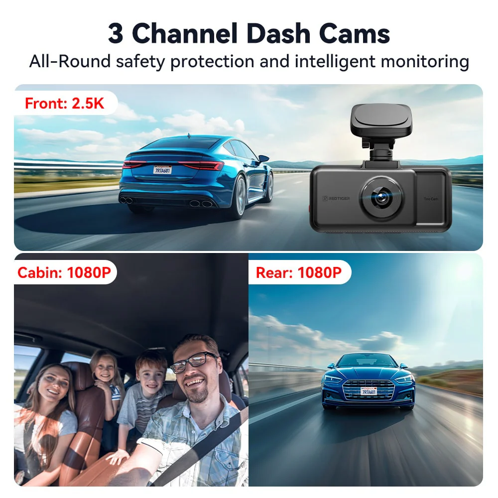 Redtiger A6 4K 3-Channel Dash Cam 5.8Ghz Wifi Voice Control Dash Cam - Image 3