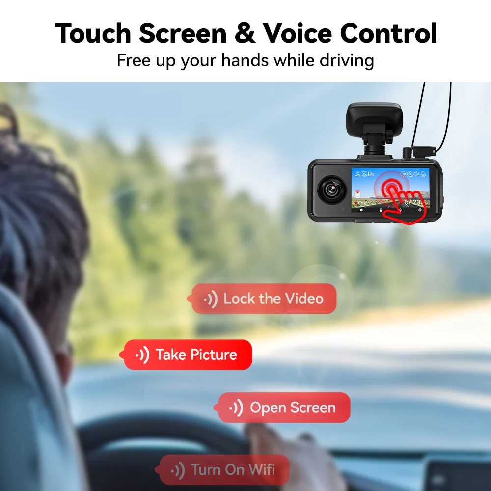 Redtiger A6 4K 3-Channel Dash Cam 5.8Ghz Wifi Voice Control Dash Cam - Image 7