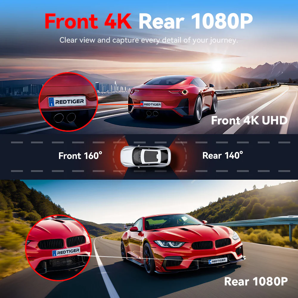 Redtiger A4 4K+1080P Voice Control 5.8GHz WIFI Dash Cam - Image 11