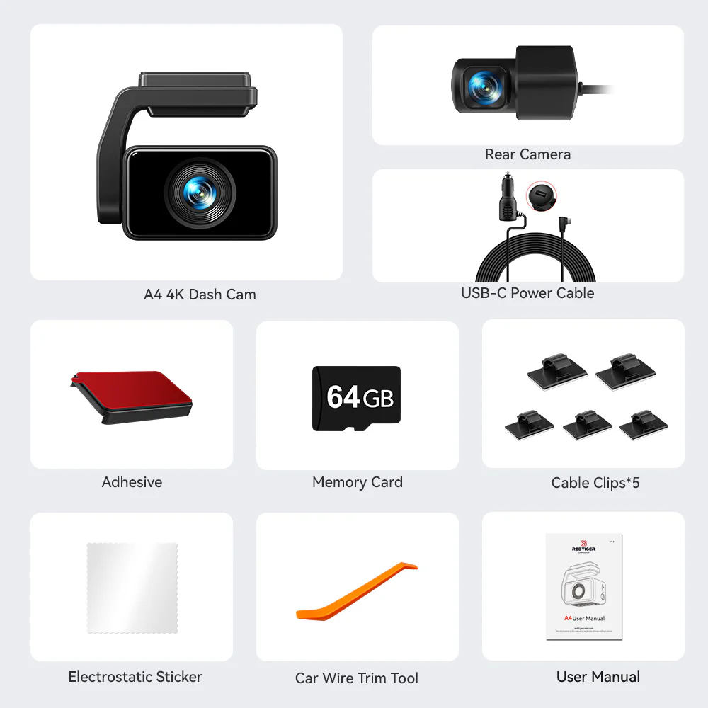 Redtiger A4 4K+1080P Voice Control 5.8GHz WIFI Dash Cam - Image 5