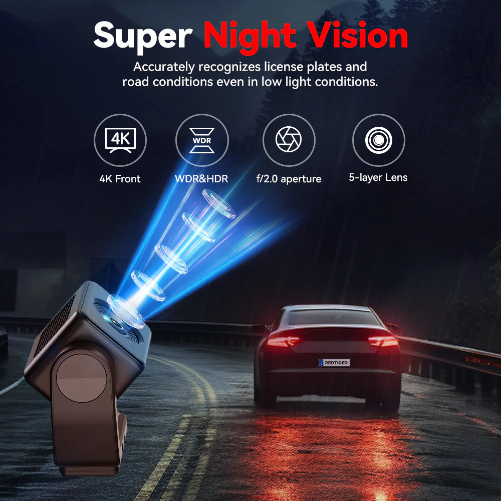 Redtiger A4 4K+1080P Voice Control 5.8GHz WIFI Dash Cam - Image 9