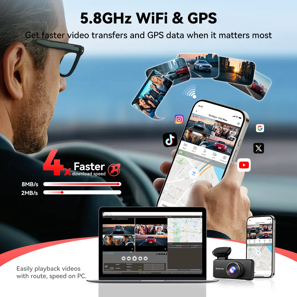 Redtiger F17 Plus 4 Channels 2.7K Sony STARVIS 2 5.8 Ghz Wifi Touch Screen Dash Cam - Image 4