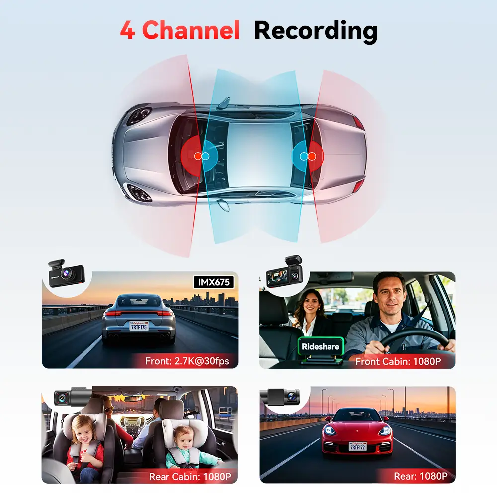 Redtiger F17 Plus 4 Channels 2.7K Sony STARVIS 2 5.8 Ghz Wifi Touch Screen Dash Cam - Image 5
