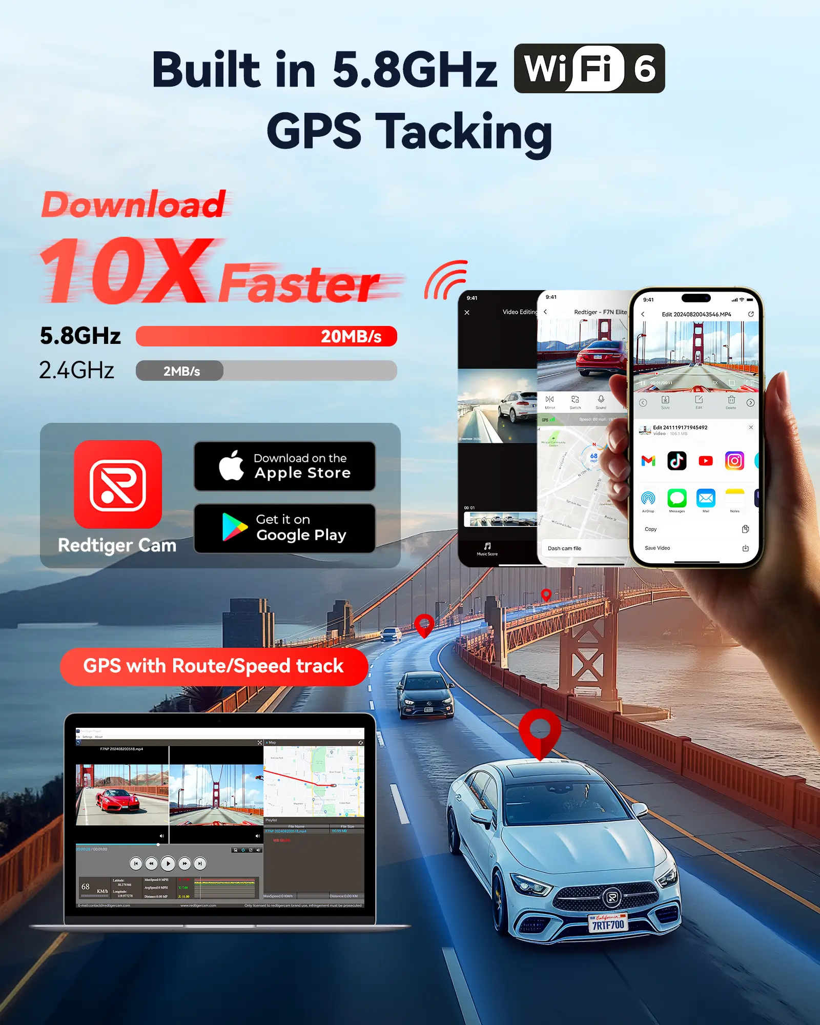 Redtiger F7N Elite 4K Sony STARVIS 2 WiFi-6 Touchscreen Voice Control Dual Dash Cam - Image 6