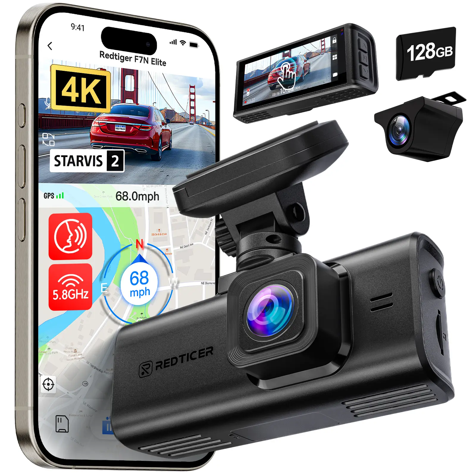 Redtiger F7N Elite 4K Sony STARVIS 2 WiFi-6 Touchscreen Voice Control Dual Dash Cam - Image 9