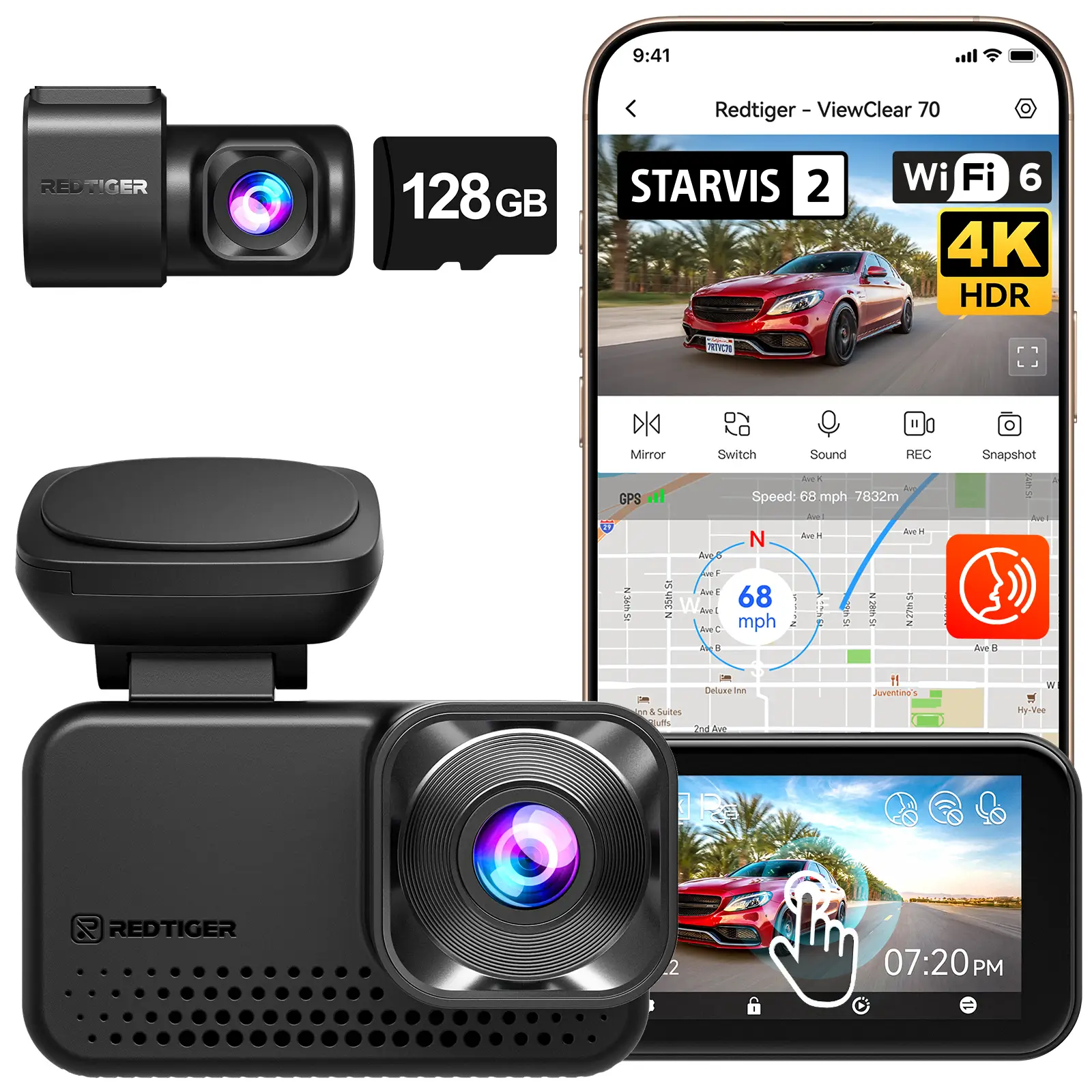 Redtiger ViewClear 70 4K Dual HDR 5.8Ghz WiFi-6 Hyper Night Clarity Dual Dash Cam - Image 9