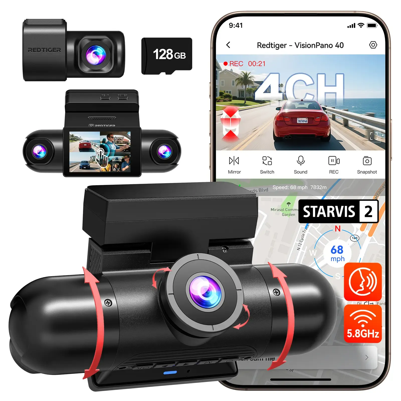 Redtiger VisionPano 40 4-Channel Dash Cam with Sony STARVIS 2 HDR & Parking Monitor - Image 10