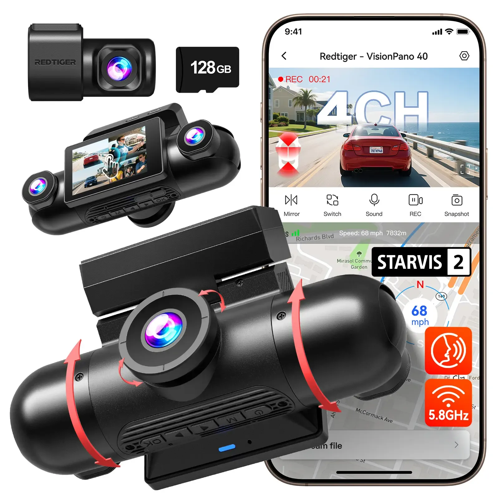 Redtiger VisionPano 40 4-Channel Dash Cam with Sony STARVIS 2 HDR & Parking Monitor - Image 3
